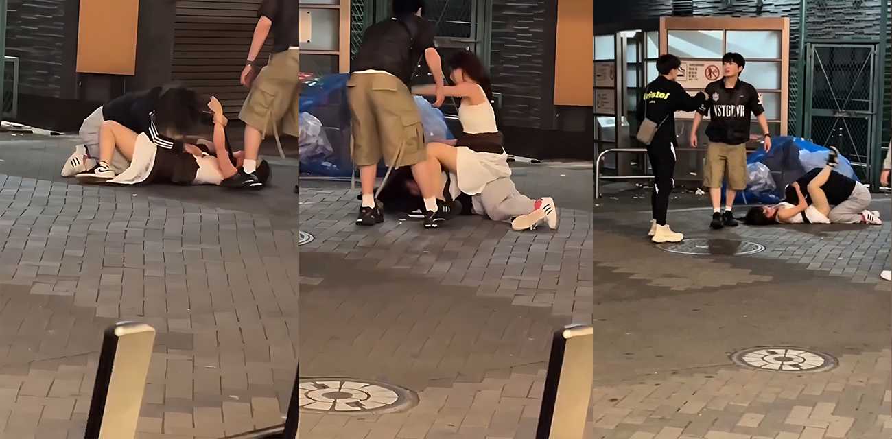 日本街拍两美女激斗互殴 白衣美女骑身狂锤 被重拳偷袭正脸KO - 户外露出