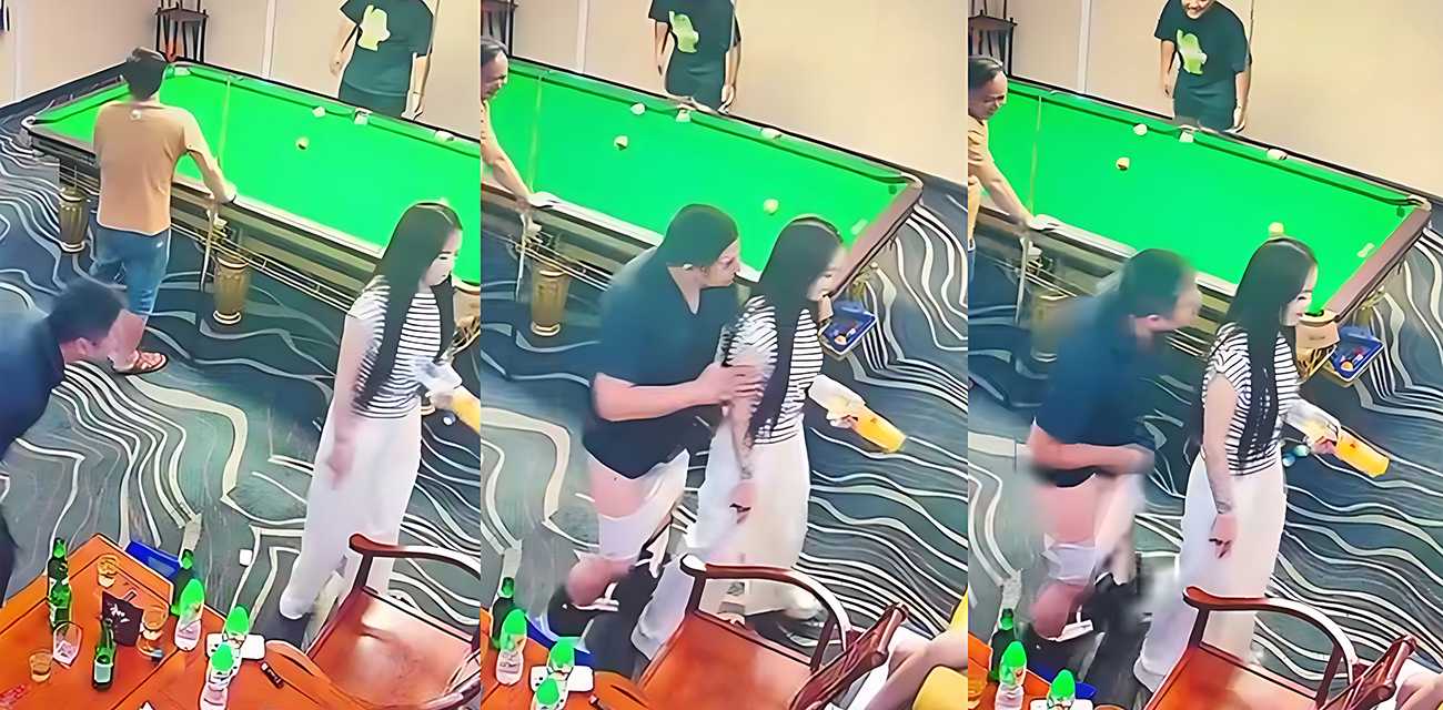 海口台球厅惊现2v5荒唐一幕 男子喝高当众脱裤遛鸟 两妹子被吓得惊慌尖叫逃跑
